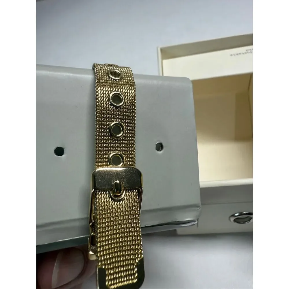 A New Day Women's Gold Quartz Watch Mesh Metal Band New Battery Faux Wood Trim